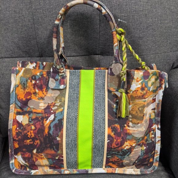 VINCE CAMUTO Orla tasseled canvas striped women's tote purse - NATURAL - Picture 9 of 13